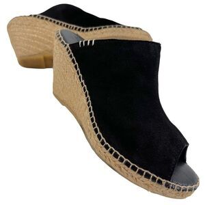 S.O.N.A.L.I. (SONALI) Black Suede Leather Espadrille Wedge Mules Women’s Size 8.